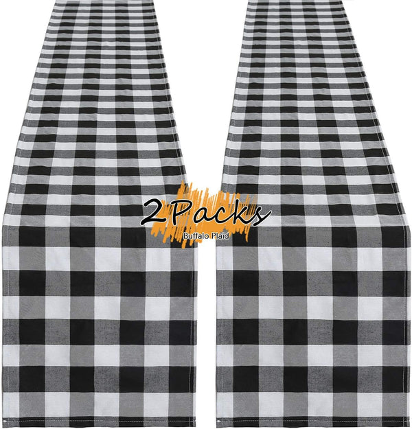 Plaid Table Runner for Christmas Decorations, 2 Packs 13x108 Inch Black White Table Runner, Buffalo Plaid Table Runners
