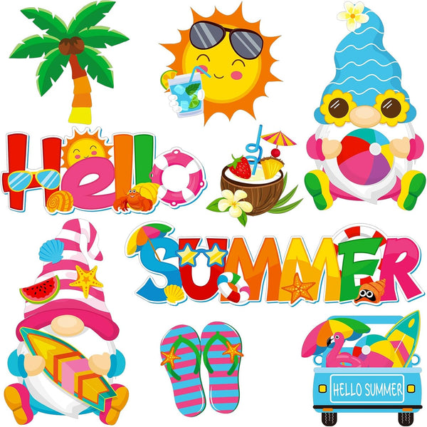 9 Pieces Summer Magnets, Gnomes Flip Flop Beach Magnetic Stickers for Summer Pool Party Refrigerator Decor