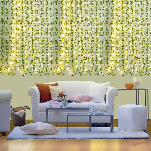 12 Packs 84FT 200 Artificial Ivy, Garland Hanging Plants Fake Vines with LED String Light for Bedroom Wedding Party