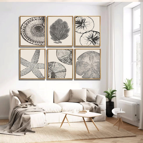 WYHLMTQ 6Pcs Boho Beach Coastal Posters, Modern Abstract Canvas Wall Art for Beach House and Bathroom Decor