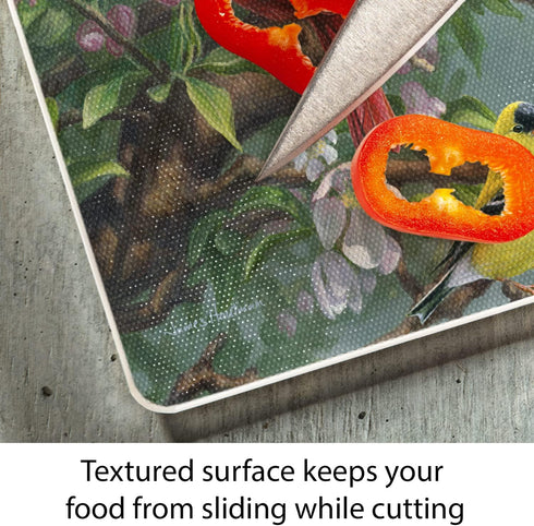 CounterArt Beautiful Songbirds Decorative 3mm Tempered Glass Cutting Board, 10” x 8”, Dishwasher Safe, USA Made