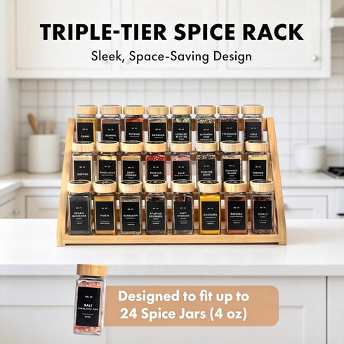 Nurtopia 3 Countertop Bamboo Spice Rack - Tier Spices Rack Kitchen Cabinet Organizer for Kitchen, Seasoning Storage