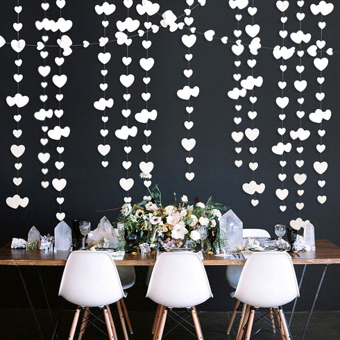 52Ft Valentines Day Party Decorations - White Heart Garland and Love Heart Hanging Paper Streamer Banner