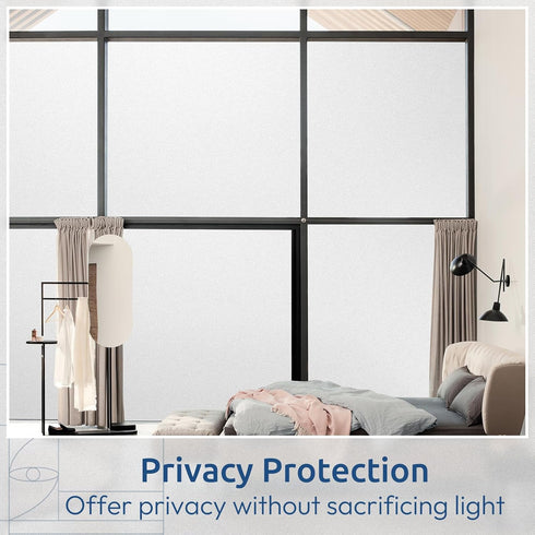 rabbitgoo Window Privacy Film, Non-Adhesive Frosted Glass Window Film for Bathroom, Matte White 35.4" x 78.7"
