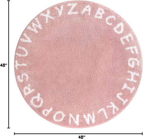 4' Lahome ABC Alphabet Kids Round Rug - Diameter Pink Washable Area Rugs, Non-Slip Baby Rug Soft Playtime Collection