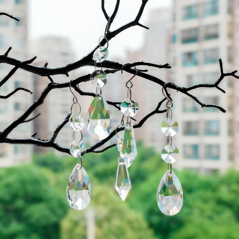 24pcs 38mm+15mm Crystal Sun Catcher, Hanging Clear Teardrops Crystals Chandelier Parts Prisms Pendants with Hook