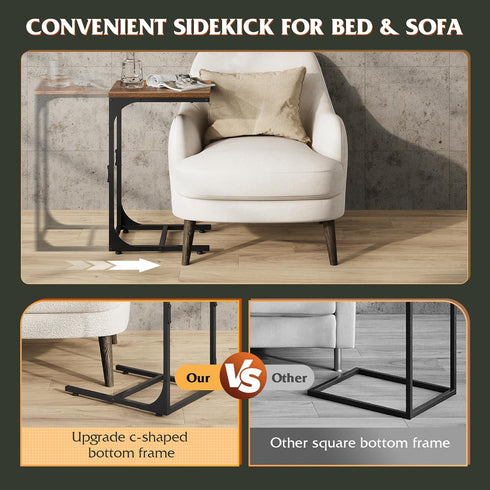 WLIVE C Shaped End Table, Small Couch Side Tables with Metal Frame That Slide Under, Sofa Table TV Tray for Living