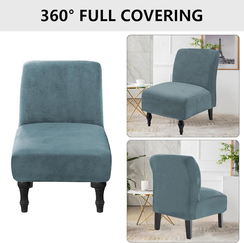 TOPYUMH Armless Velvet Accent Chair Covers Luxury Thick Velvet Chair Slipcovers, Removable Furniture Protector