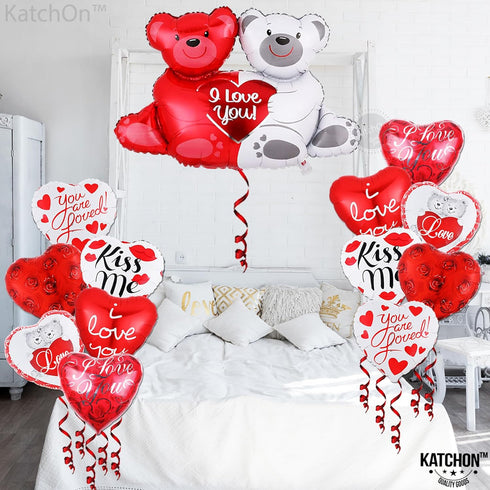 KatchOn Big Teddy Bear Balloons Set, 40 Inch, Pack of 13, I Love You Balloons for Engagement