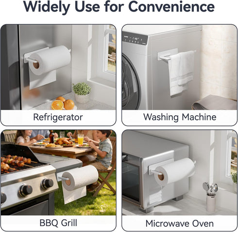 Heavy-Duty Magnetic Paper Towel Holder Fits Jumbo Rolls, White, Suitable for Kitchens, RVs, Washing Machines, BBQ Carts