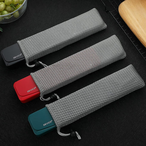 DEVICO 4-Piece Travel Utensils Set, 18/8 Stainless Steel Portable Reusable Camping Silverware with Case (Dark Green)