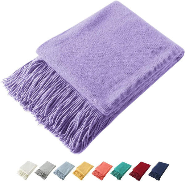 Homiest Decorative Knitted Throw Blanket with Fringe, Lightweight Acrylic Knit, Soft & Cozy