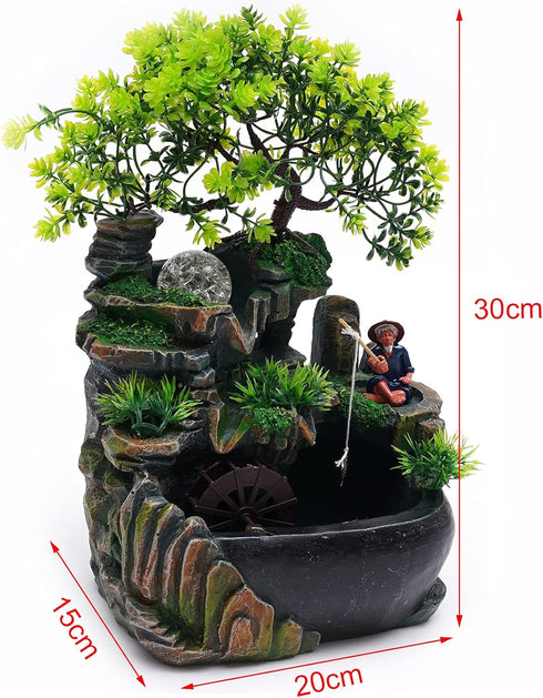 Gdrasuya10 Desktop Fountain Waterfall Decor, Water Feature with Colour Changing LED Lighting for Office Home Bedroom