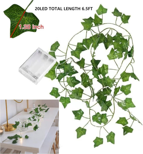 2m, 20 Guirlande lumineuse avec feuilles, chane lumineuse de lierre Artificial Green Leaf Ivy Vine with LED Light