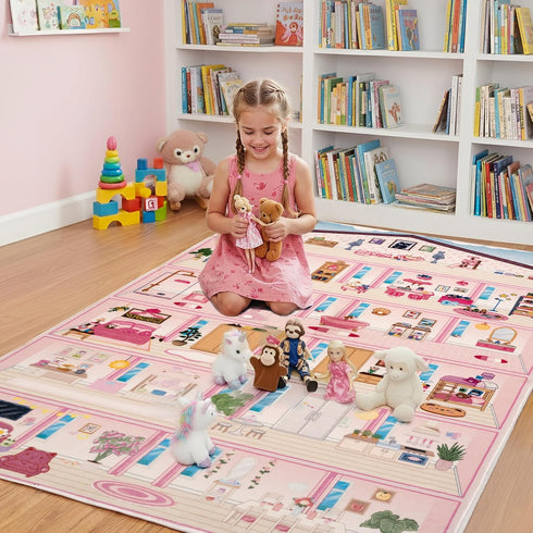 Rug&Play 4x6 Ultra Soft Pink Dollhouse Play Rug for Girls Room Washable