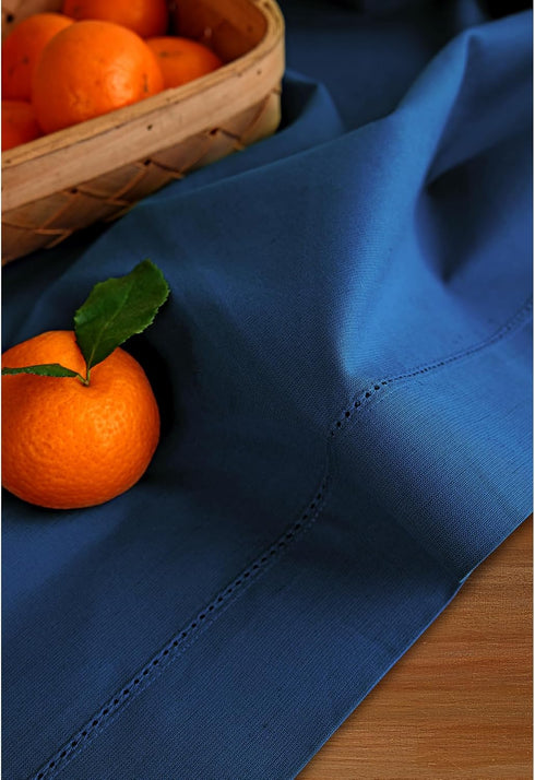 60 Inches 14 60 Inch Solino Home Cotton Linen Table Runner - Lapis Blue Hemstitch Table Runner x Ideal for Dresser