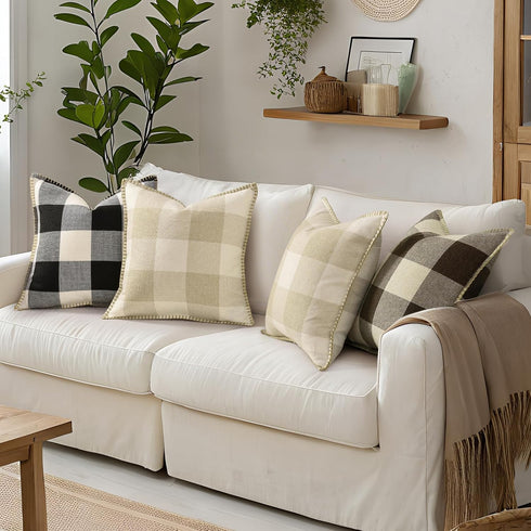 decorUhome Christmas Buffalo Plaid Check Throw Pillow Covers, 16x16 Set of 2, Outdoor Linen Decorative Farmhouse
