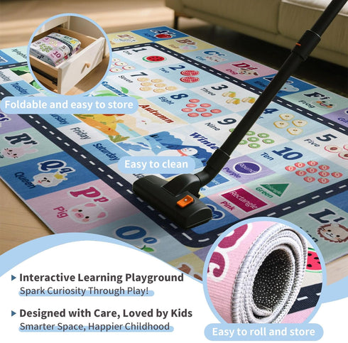 Room,Bedroom,Floor,Nursery(Blue,3'x5') Kids ABC Rug for Playroom, Classroom Alphabet Area Carpet Playmat,Washable