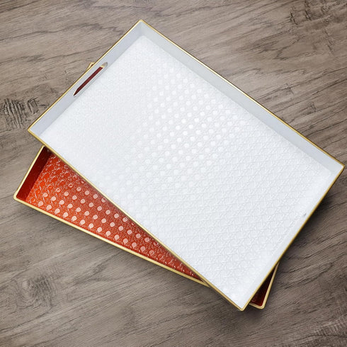 15.7"*10.2" Orange Decorative Coffee Table Tray, Rectangular Plastic Serving Tray with Handles for Living Room