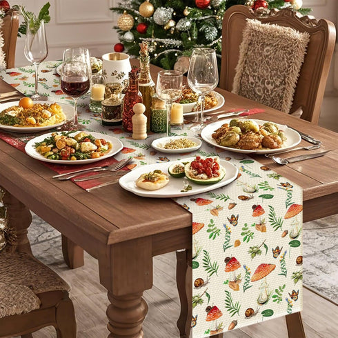 13 72 Inch Mushroom Floral Table Runner Seasonal Spring Kitchen Dining Linen Table Decoration for Indoor Outdoor Home