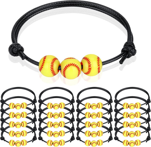 20 Pcs Sports Party Favors Charm Bracelets, Adjustable Inspirational Wristbands for Soccer Basketball Baseball Gifts