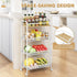 4-Tier TOOLF Rolling Cart, Metal Utility Cart, Slide Out Storage Cart with Wooden Tabletop and Mesh Baskets, Easy