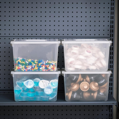Citylife 4 Packs Clear Plastic Storage Bins with Latching Lids, Stackable Containers for Organizing Toys, Crafts, Tools