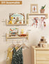 Set 3 Maxpeuvon Nursery Floating Shelves for Wall, of Book Shelves Natural Wood Wall Mounted Organizer with Towel Bar