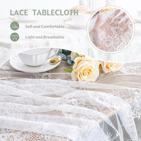 SoarDream White Lace Tablecloth, 60x120 Inches Rectangular Wedding Tablecloth Classic Vintage Lace Fabric