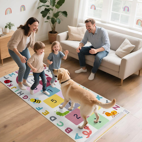 OVALLEY Hopscotch Rug for Kids, Hopscotch Play Mat, ABC Classroom Learning Mat, Small Kids Rug for Playroom, Non-Slip
