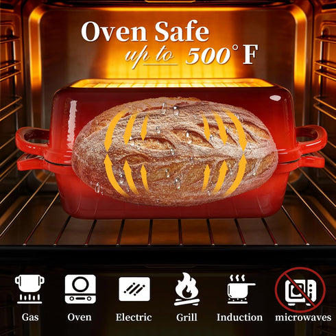 FUNKYLEE 2-in-1 8.5x4.5, Set 2, Enameled Cast Iron Bread Pan with Lid, Loaf Pan for Baking Bread Professional Sourdough