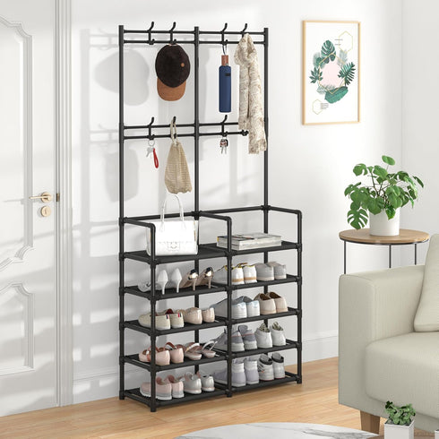 5-Tier 8 Laiensia Entryway Coat Rack, Coat and Shoe Rack, Entryway Bench Storage Organizer with Hooks for Bedroom