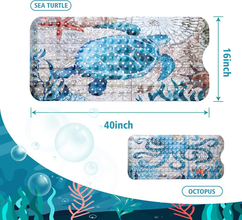 MOLFUJ 40 16 Inch Non Slip Bathtub Mat for Bathroom, X Sea Turtle Bath Tub Mat with Antislip Suction Cups and Drain