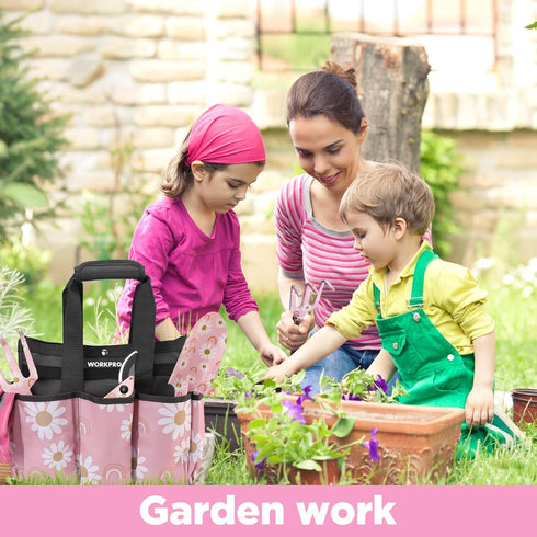 WORKPRO 5PCS Garden Tool Set, Heavy Duty Aluminum Gardening Tools with Garden Tool Bag, Outdoor Hand Tools, Pink