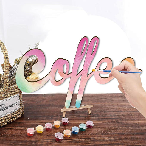 CREATCABIN Laser Cut Wood Sign Wall Art, Coffee Letter Decorative Wall Sculpture Hanging Decor for Housewarming, 25 x