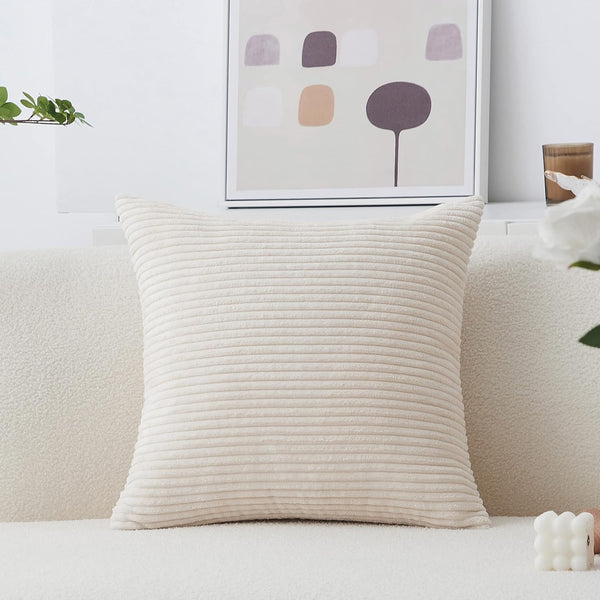 Home Brilliant Large Euro Pillow Sham, Super Soft Plush Corduroy Textured Cover, 26 x 26 (Cream Cheese)
