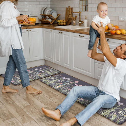 KIMODE Anti Fatigue Kitchen Mat, Non-Slip Farmhouse Floral Kitchen Rugs for Floor Sink and Office