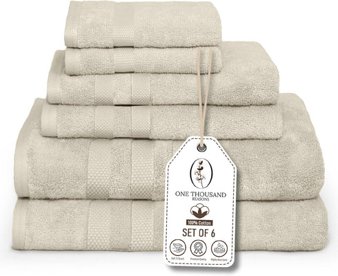 Premium Staple Cotton Bathroom Towel Set - Beige 600 GSM 6-Piece Luxury