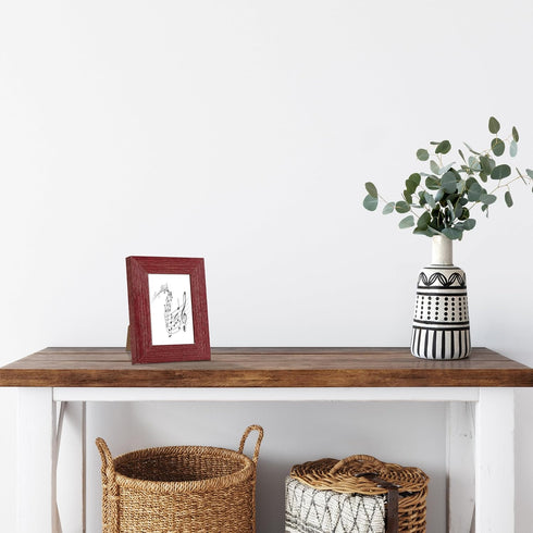 CORE ART Handmade Wood Picture Frame Set of 2, Rustic Red 3.5x5 High Definition Semi-tempered Glass Display