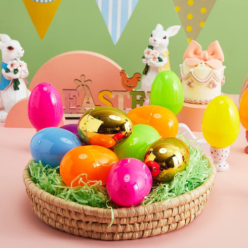 3.15" 494 6 JOYIN PCS Plastic Easter Eggs Golden Eggs, Large Empty Eggshells Fillable for Easter Hunt, Parties, Basket