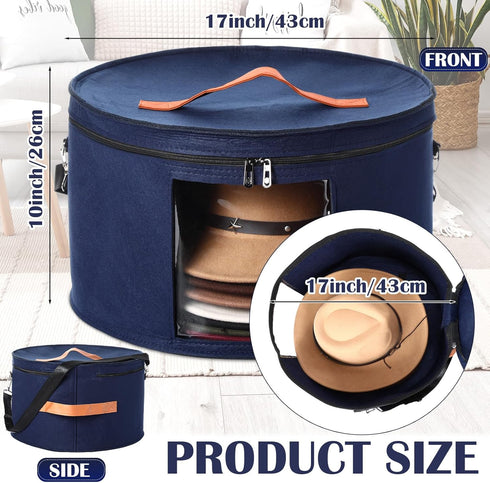 Suzile 4 Pack Large Round Foldable Felt Hat Box for Women, 17 x 10 Inch Cowboy Hat Storage Box with Lid, Blue