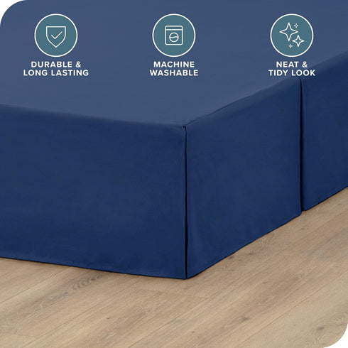 Bare Home Queen Bed Skirt - 15-Inch Tailored Drop, Easy Fit with Center & Corner Pleats (Queen, Dark Blue)