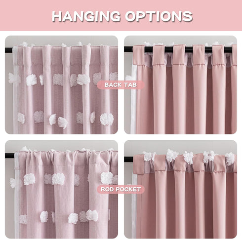 84 Inches W52 L84, 2 MYSKY HOME Pink Curtains for Girls Room Long Nursery Curtains Girl for Kids Room Double Layer
