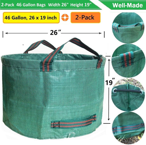 2-Pack 46 (D26,H19 4 Standard Gallon Lawn Garden Bags in) Yard Waste Bags W/Gardening Gloves for Leaf Bag,Yard