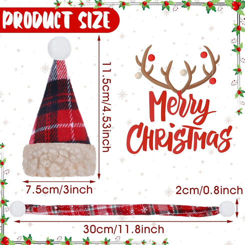 Geyoga 8 Pcs Mini Santa Hats and Scarves Decor Doll Christmas Accessories Small Gnome Hat for Craft DIY for Wine Bottle
