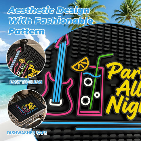 ZJWZLG 18 12 Inch Countertop Neon Tiki Black Bar Mat x - Thick Rubber Bar Mats for and Bartending - Professional Bar