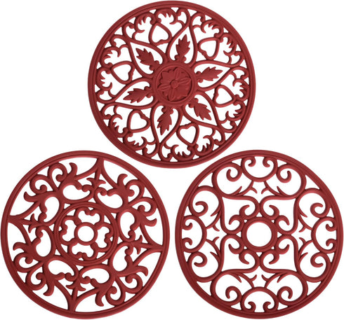 Smitchcraft Silicone Trivets Set 3 Burgundy Red, Hot Pads for Kitchen, Heat Resistant Mats for Quartz Countertops