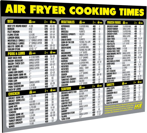 Air Fryer Cooking Times Chart Magnet - Extra Large Easy to Read Magnetic Cheat Sheet for Healthy Cooking