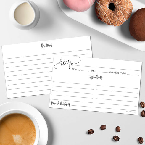 321Done Small Recipe Cards (Set of 50) 3x5, Black and White Minimalist, Double-Sided for Weddings, Made in USA