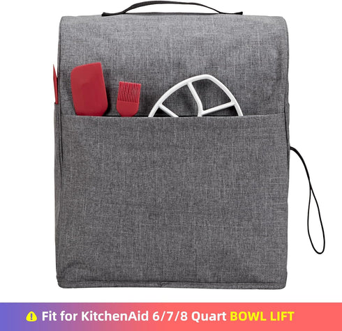 HOMEST Stand Mixer Dust Cover for KitchenAid 6/7/8 Quart Bowl Lift, Grey with Zipper Pocket